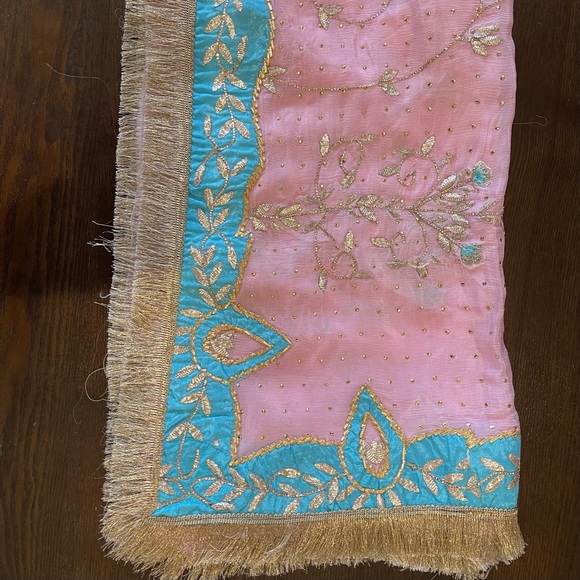 3pc Pink & Blue Indian Anarkali Suit With Salwaar - Picture 9 of 15